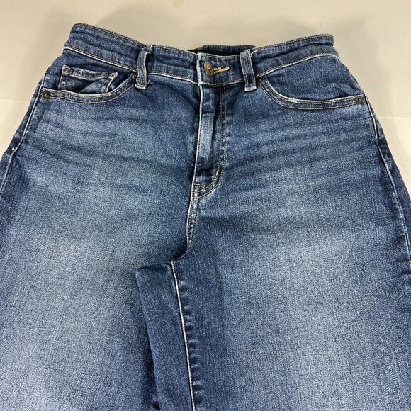 Uniqlo Jeans Womens Measured 27x21 High Rise Wide Leg Cropped Blue Denim Tag 25 - Picture 2 of 16